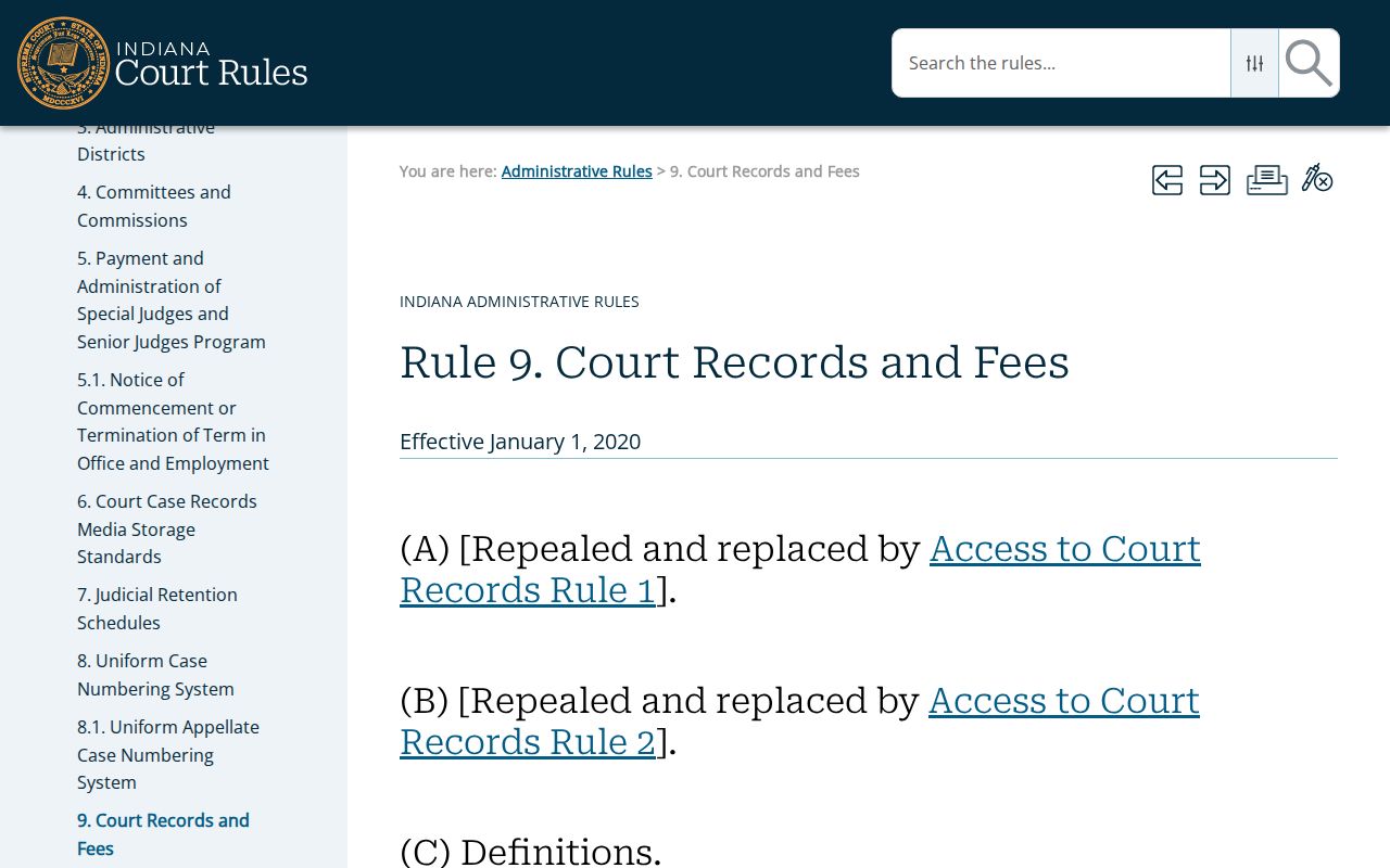 Spencer County court calendar Administrative Rule 9
