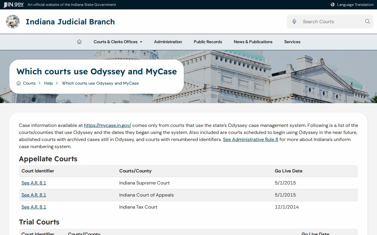 Spencer County case lookup Odyssey court list