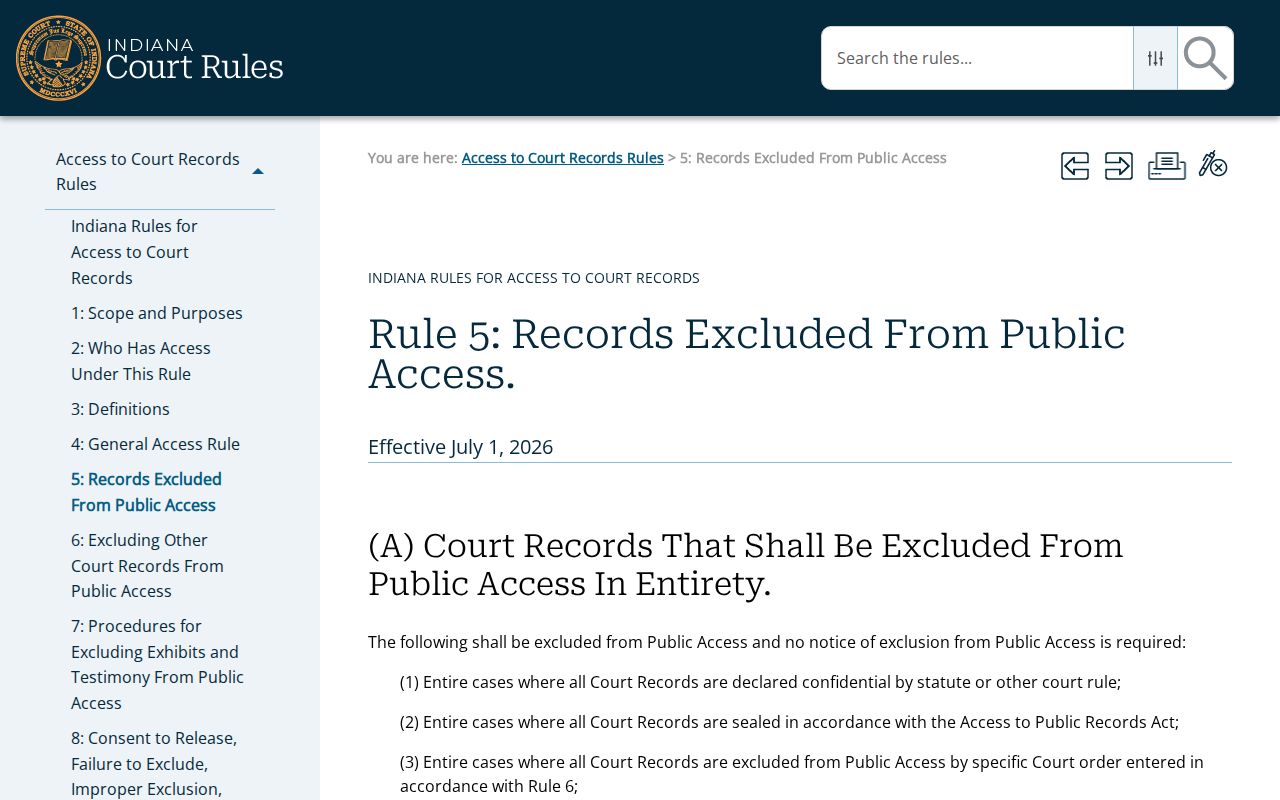 Spencer County court records Access Rule 5