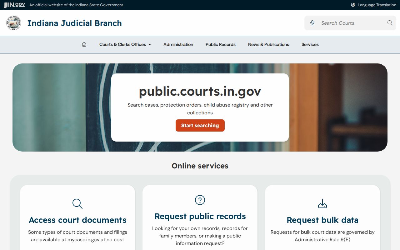 Indiana court public records page for Spencer County criminal docket requests