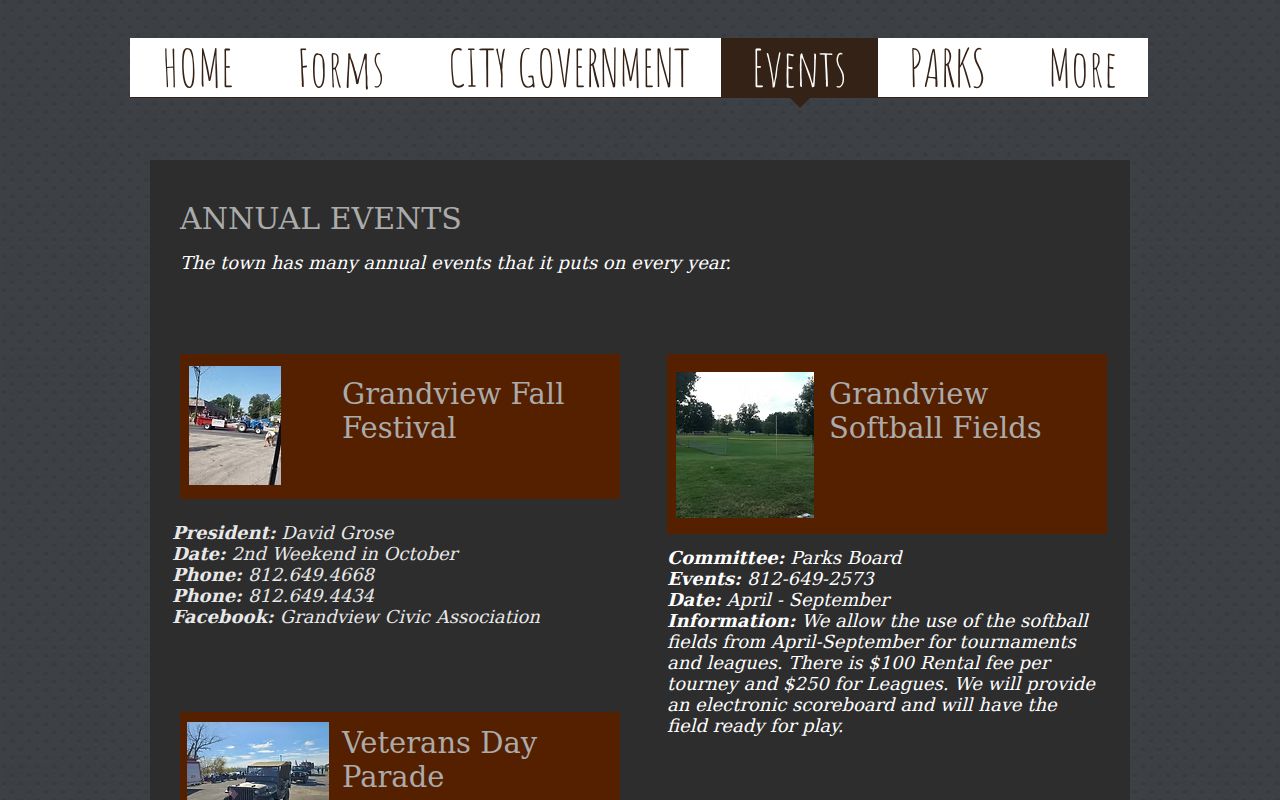 Grandview annual events page compared with Grandview court docket dates