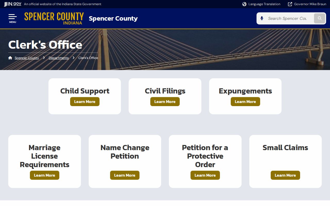 Spencer County Clerk office page for court docket records